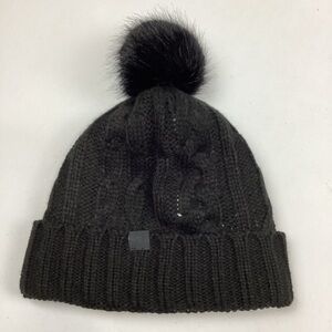 Victoria’s Secret PINK Black Knit Beanie Sherpa Lined Winter Pom Pom Hat